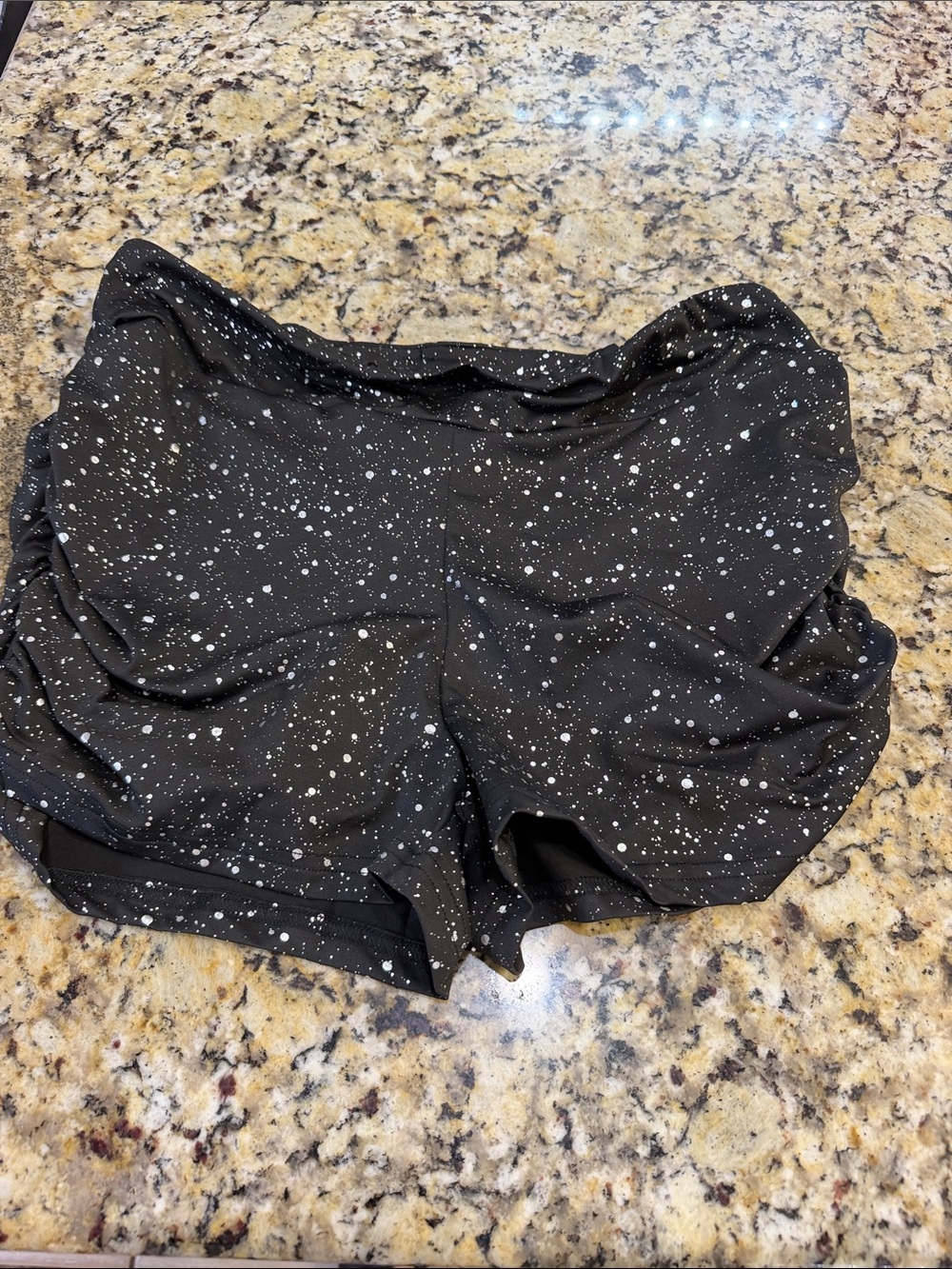 Women’s Black Speckle Athletic Shorts with White Print new without tags